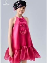 Váy baby doll bé gái cổ yếm đính nơ đuôi bèo nhún màu hồng Giang Khánh Dress - Eunoia By AN