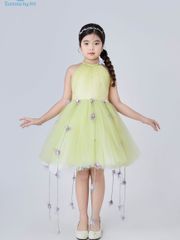 Váy công chúa bé gái cổ yếm voan bồng xoè đính hoa tím trên nền vàng ấm áp Phong Điệp Dress - Eunoia By AN