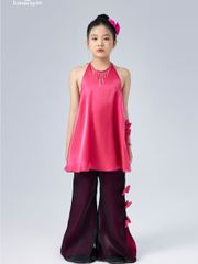 Set áo yếm hồng kèm quần đen đính nơ nhỏ chất liệu organza cho bé gái Châu Như Set - Eunoia By AN