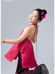 Set áo yếm hồng kèm quần đen đính nơ nhỏ chất liệu organza cho bé gái Châu Như Set - Eunoia By AN