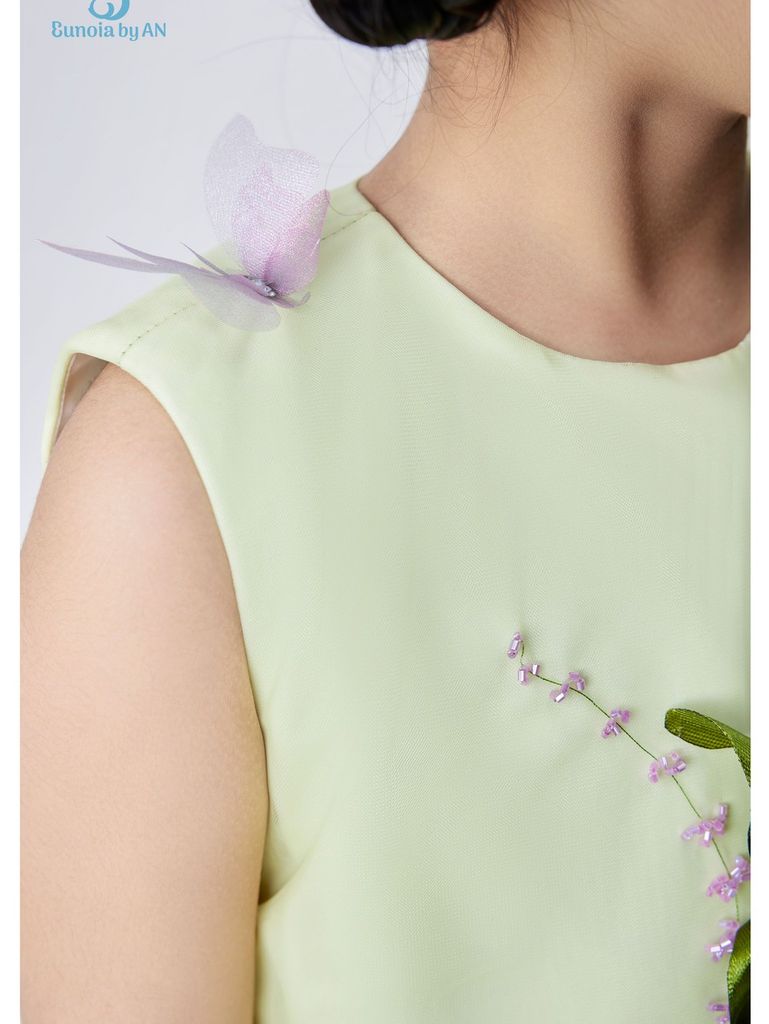 Váy công chúa bé gái không tay tùng xoè đính kết hoa nổi màu xanh lá ngọt ngào Hân Nghiên Dress - Eunoia By AN