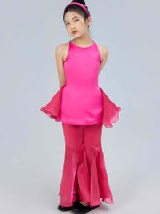 Set áo không tay cách điệu diềm organza kèm quần ống loe màu hồng cho bé gái Vân San Set - Eunoia By AN