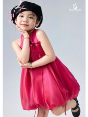 Váy công chúa bé gái dáng quả bí đính nơ nhỏ màu hồng Nguyệt Chân Dress - Eunoia By AN