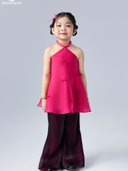 Set áo cổ yếm đình nơ hồng kèm quần ống loe voan đen cho bé gái Tú Thị Set - Eunoia By AN