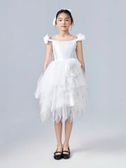 Váy công chúa bé gái dáng corset cuộn hoa trễ vai xếp tầng voan trắng tinh khôi Diễm An Dress - Eunoia By AN