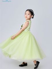 Váy công chúa bé gái không tay tùng xoè đính kết hoa nổi màu xanh lá ngọt ngào Hân Nghiên Dress - Eunoia By AN