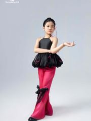 Set áo yếm đen thân bồng kèm quần ống loe hồng đính nơ to bản cho bé gái Diễm Nhi Set - Eunoia By AN