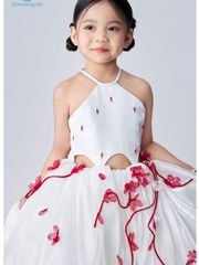 Váy công chúa bé gái cổ yếm cut-out eo cá tính đính kết hoa đào nổi bật màu trắng Hoài Cầm Dress - Eunoia By AN