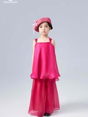 Set áo hai dây cổ vuông kèm quần lụa organza màu hồng cho bé gái Hà My Set - Eunoia By AN