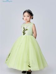 Váy công chúa bé gái không tay tùng xoè đính kết hoa nổi màu xanh lá ngọt ngào Hân Nghiên Dress - Eunoia By AN