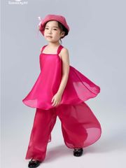 Set áo hai dây cổ vuông kèm quần lụa organza màu hồng cho bé gái Hà My Set - Eunoia By AN