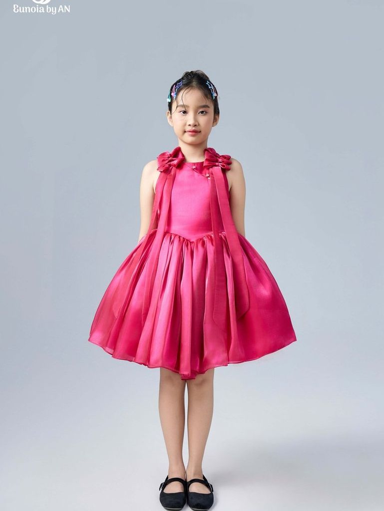Váy công chúa bé gái vai nơ bồng xoè màu hồng nữ tính Nhã Kiều Dress - Eunoia By AN