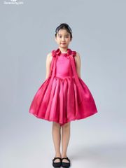 Váy công chúa bé gái vai nơ bồng xoè màu hồng nữ tính Nhã Kiều Dress - Eunoia By AN