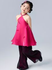 Set áo cổ yếm đình nơ hồng kèm quần ống loe voan đen cho bé gái Tú Thị Set - Eunoia By AN