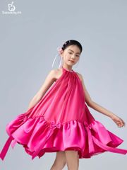 Váy baby doll bé gái cổ tròn điểm nhấn dây nơ màu hồng Bảo Loan Dress - Eunoia By AN