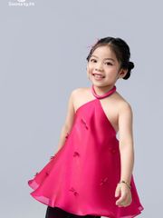 Set áo cổ yếm đình nơ hồng kèm quần ống loe voan đen cho bé gái Tú Thị Set - Eunoia By AN