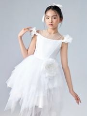 Váy công chúa bé gái dáng corset cuộn hoa trễ vai xếp tầng voan trắng tinh khôi Diễm An Dress - Eunoia By AN