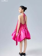 Váy baby doll bé gái cổ tròn điểm nhấn dây nơ màu hồng Bảo Loan Dress - Eunoia By AN