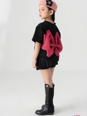 LE07 - Áo phông đen gắn nơ hồng đậm to bản cho bé gái  - Love Eunoia