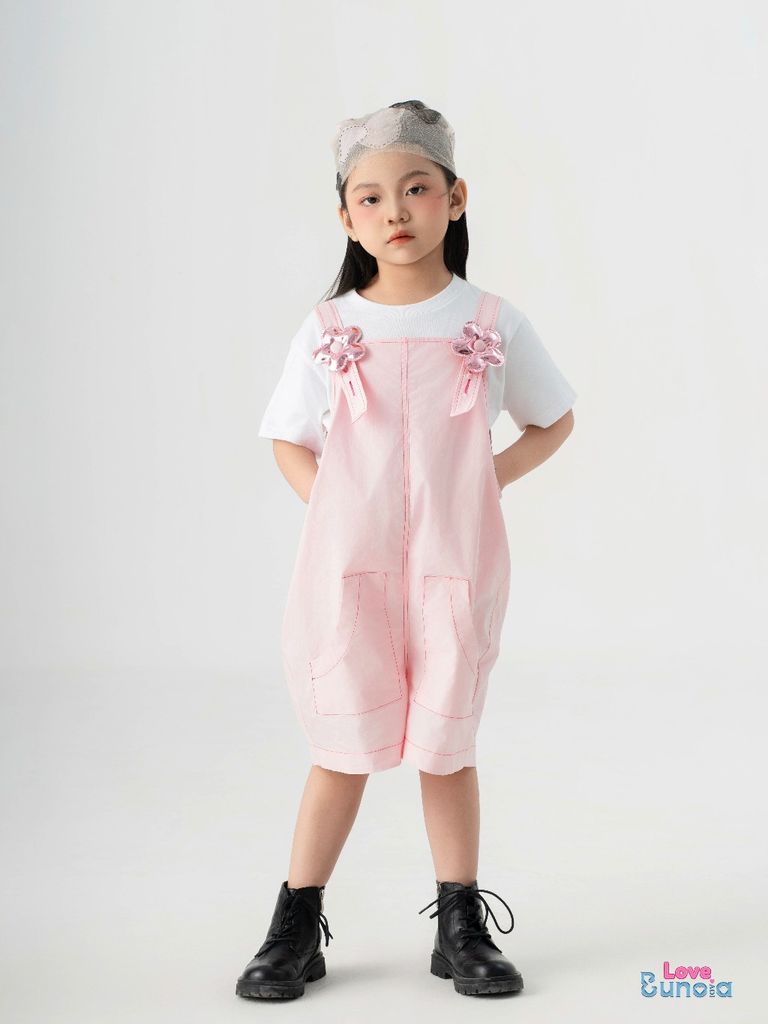 LE06 - Yếm vải thô Hàn cao cấp màu hồng nhạt cho bé gái - Love Eunoia
