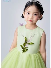 Váy công chúa bé gái không tay tùng xoè đính kết hoa nổi màu xanh lá ngọt ngào Hân Nghiên Dress - Eunoia By AN