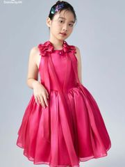 Váy công chúa bé gái vai nơ bồng xoè màu hồng nữ tính Nhã Kiều Dress - Eunoia By AN