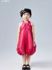 Váy công chúa bé gái dáng quả bí đính nơ nhỏ màu hồng Nguyệt Chân Dress - Eunoia By AN