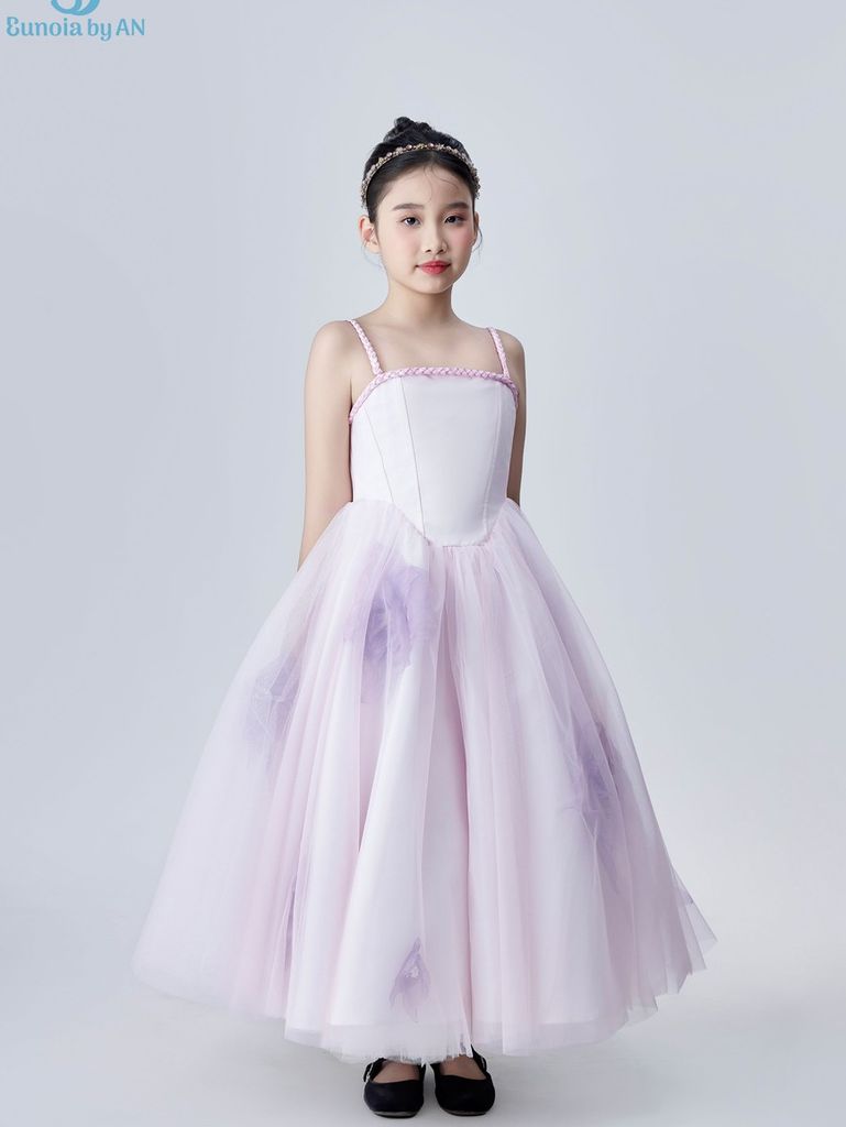 Váy công chúa bé gái tết viền hai dây dáng corset tùng xoè màu tím pastel ngọt ngào Ban Mai Dress - Eunoia By AN