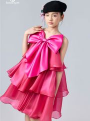 Váy công chúa bé gái 3 tầng bồng xoè điểm nhấn nơ to bản màu hồng Hồng Anh Dress - Eunoia By AN
