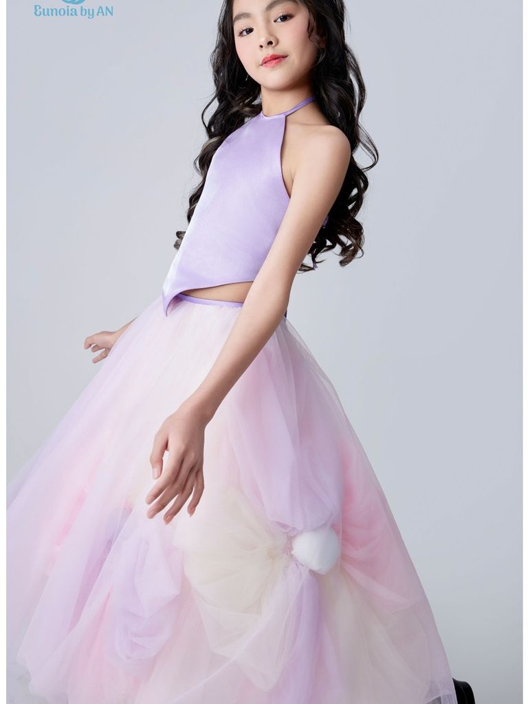 Set áo cổ yếm tím kèm chân váy công chúa voan xoè pastel ombre ngọt ngào Hồ Điệp Dress - Eunoia By AN