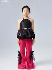 Set áo yếm đen thân bồng kèm quần ống loe hồng đính nơ to bản cho bé gái Diễm Nhi Set - Eunoia By AN