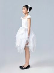 Váy công chúa bé gái dáng corset cuộn hoa trễ vai xếp tầng voan trắng tinh khôi Diễm An Dress - Eunoia By AN
