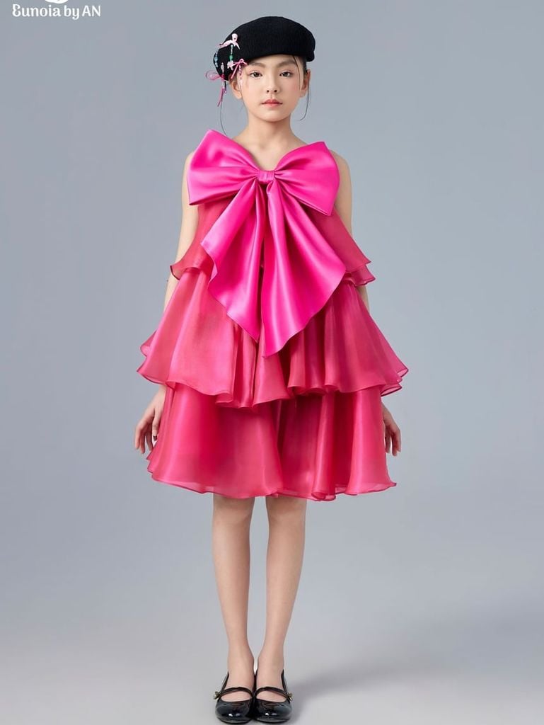 Váy công chúa bé gái 3 tầng bồng xoè điểm nhấn nơ to bản màu hồng Hồng Anh Dress - Eunoia By AN