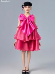 Váy công chúa bé gái 3 tầng bồng xoè điểm nhấn nơ to bản màu hồng Hồng Anh Dress - Eunoia By AN