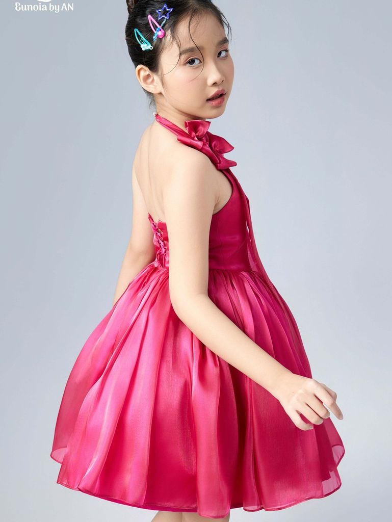 Váy công chúa bé gái vai nơ bồng xoè màu hồng nữ tính Nhã Kiều Dress - Eunoia By AN