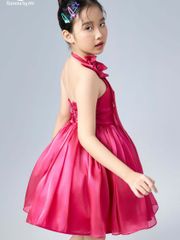 Váy công chúa bé gái vai nơ bồng xoè màu hồng nữ tính Nhã Kiều Dress - Eunoia By AN