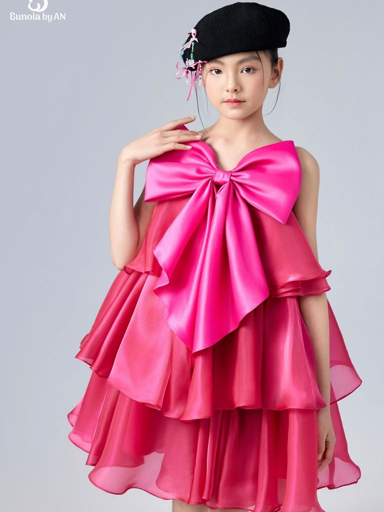 Váy công chúa bé gái 3 tầng bồng xoè điểm nhấn nơ to bản màu hồng Hồng Anh Dress - Eunoia By AN