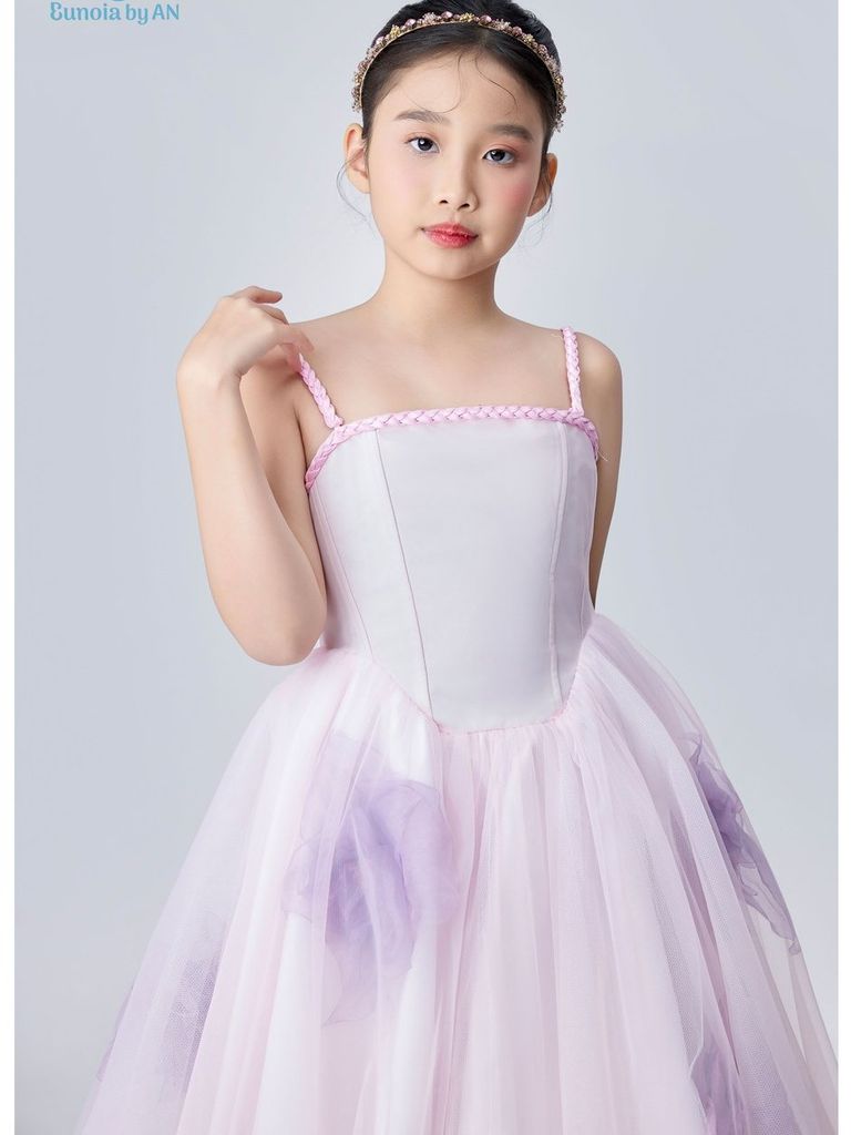 Váy công chúa bé gái tết viền hai dây dáng corset tùng xoè màu tím pastel ngọt ngào Ban Mai Dress - Eunoia By AN