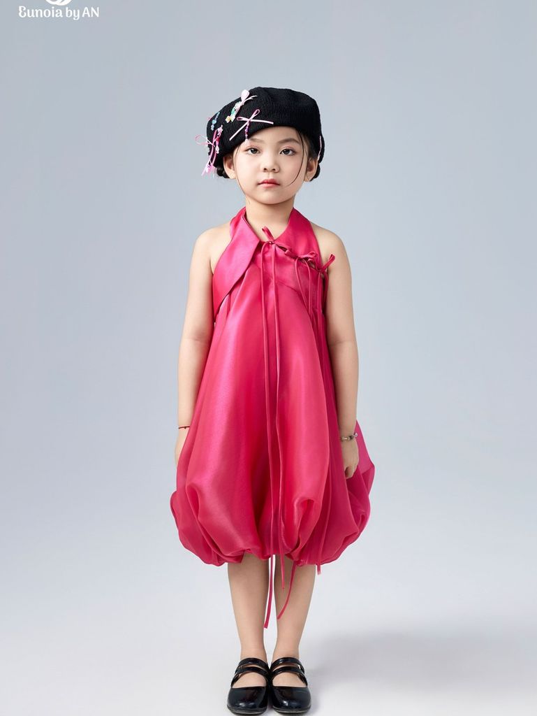 Váy công chúa bé gái dáng quả bí đính nơ nhỏ màu hồng Nguyệt Chân Dress - Eunoia By AN