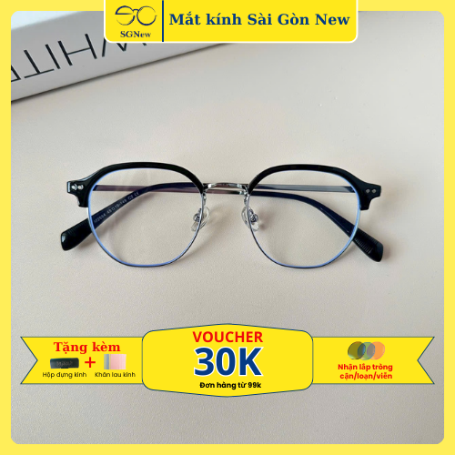  Gọng kính mí Kim loại x Viền nhựa dẻo Nam nữ Unisex SGNew 2664 Hàn Quốc 