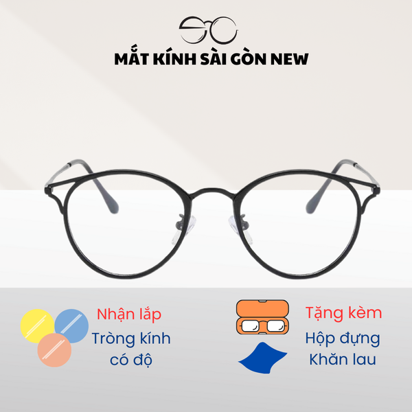  Gọng kính Cánh tiên Dáng tròn Kim loại x Nhựa dẻo Mèo nhỏ Nam Nữ Unisex SGNew M92009 