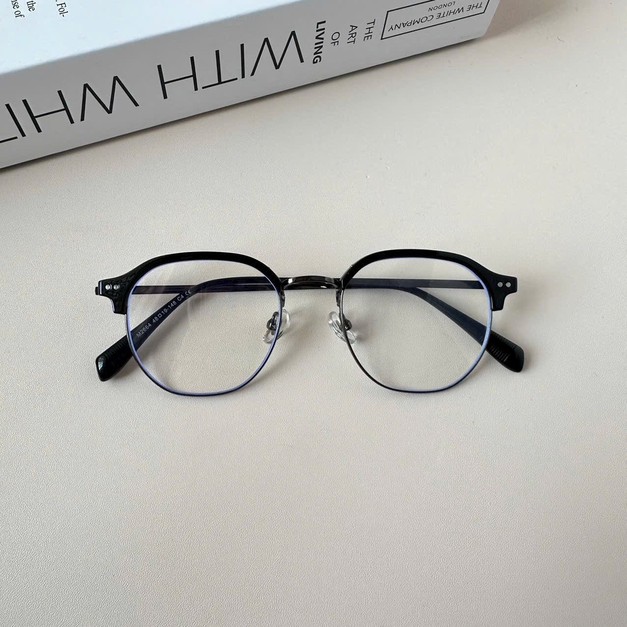  Gọng kính mí Kim loại x Viền nhựa dẻo Nam nữ Unisex SGNew 2664 Hàn Quốc 