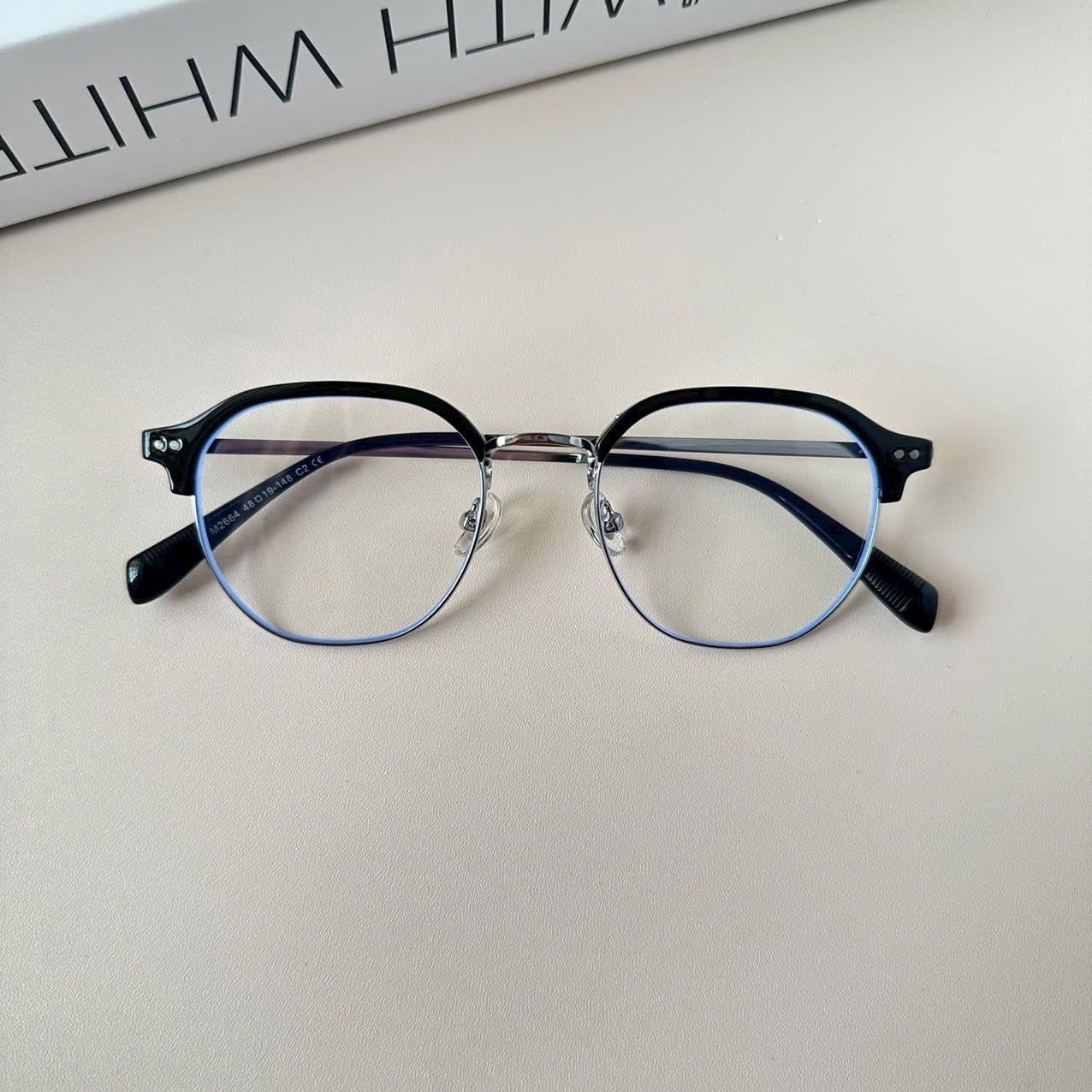  Gọng kính mí Kim loại x Viền nhựa dẻo Nam nữ Unisex SGNew 2664 Hàn Quốc 