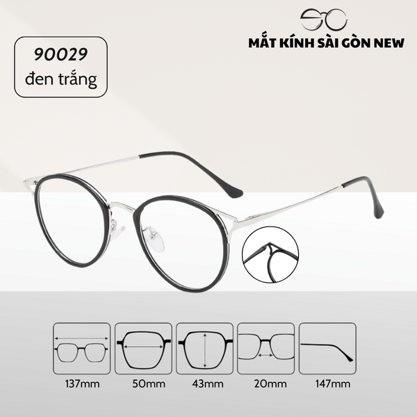  Gọng kính Cánh tiên Dáng tròn Kim loại x Nhựa dẻo Mèo nhỏ Nam Nữ Unisex SGNew M92009 