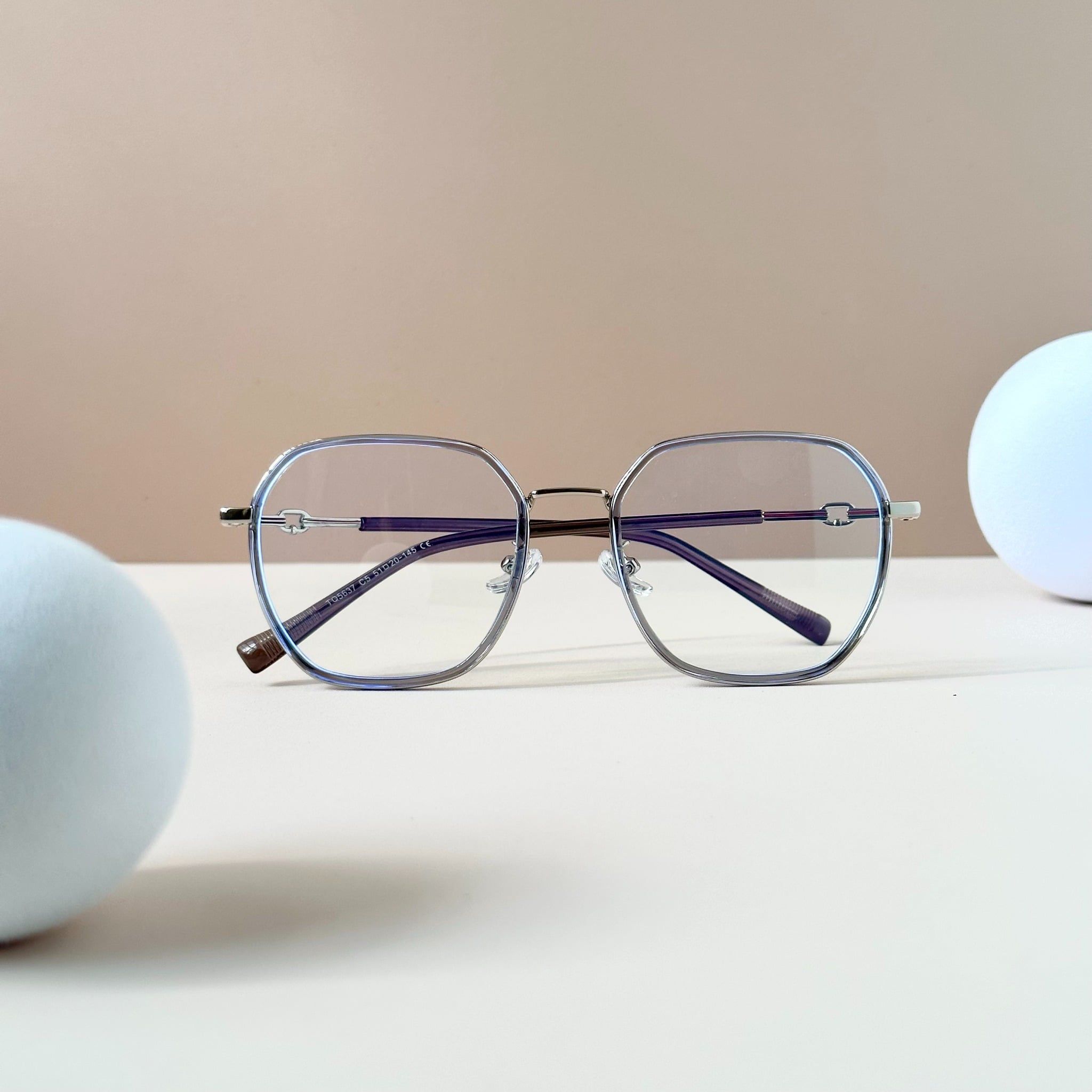  Gọng kính Kim loại x Viền nhựa dẻo Đa giác Nam nữ Unisex SGNew 5637 Hàn Quốc 