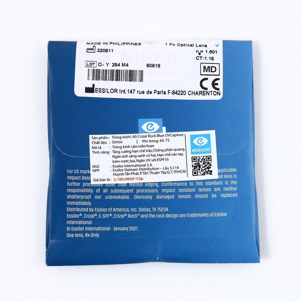  Tròng Kính Chống Ánh Sáng Xanh Crizal Rock Blue Uv Capture Essilor Pháp Chính Hãng 