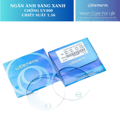 Tròng Kính Chống Ánh Sáng Xanh Elements BLUE Uv Cut 1.56 