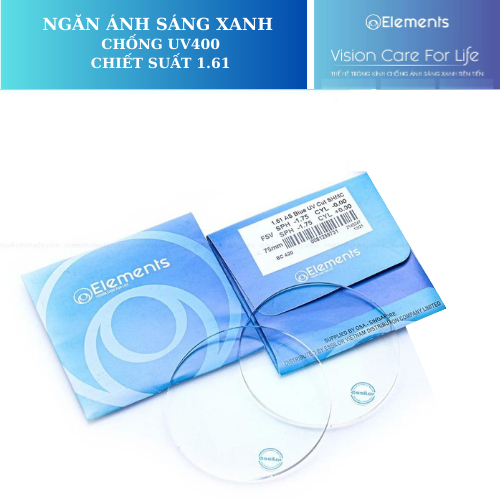  Tròng Kính Chống Ánh Sáng Xanh Elements Blue Uv Cut 1.61 