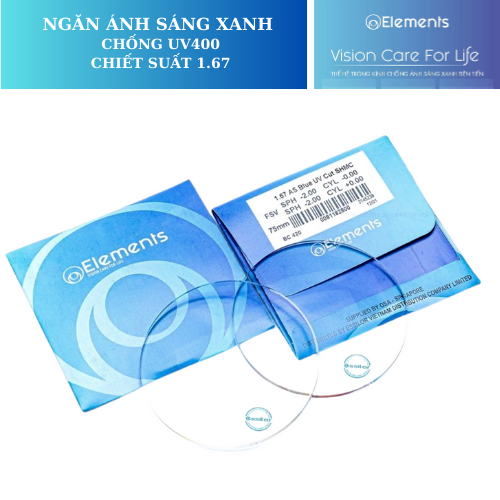  Tròng Kính Chống Ánh Sáng Xanh Elements Blue Uv Elements 1.67 