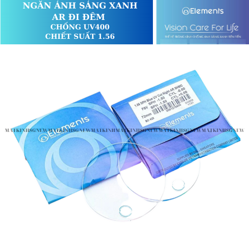  Tròng Kính Ánh Sáng Xanh Chống Chói Ngày Và Đêm Blue Uv Cut Night Ar Elements 1.56 